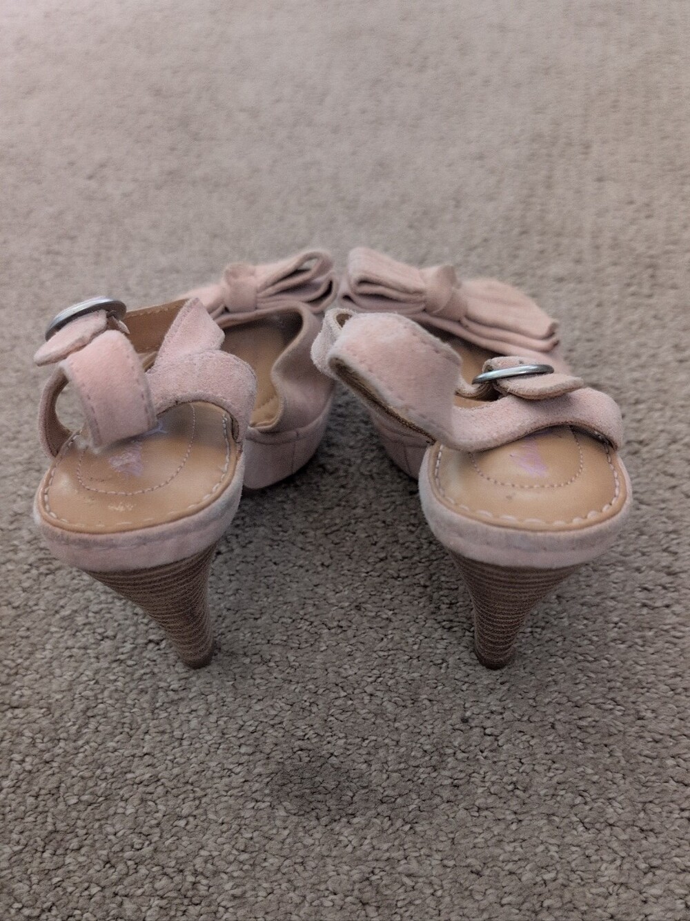 Born Crown Vintage Open Peep Toe Blush Suede Kitten Heel Strap Sandals With Bow - Picture 3 of 8